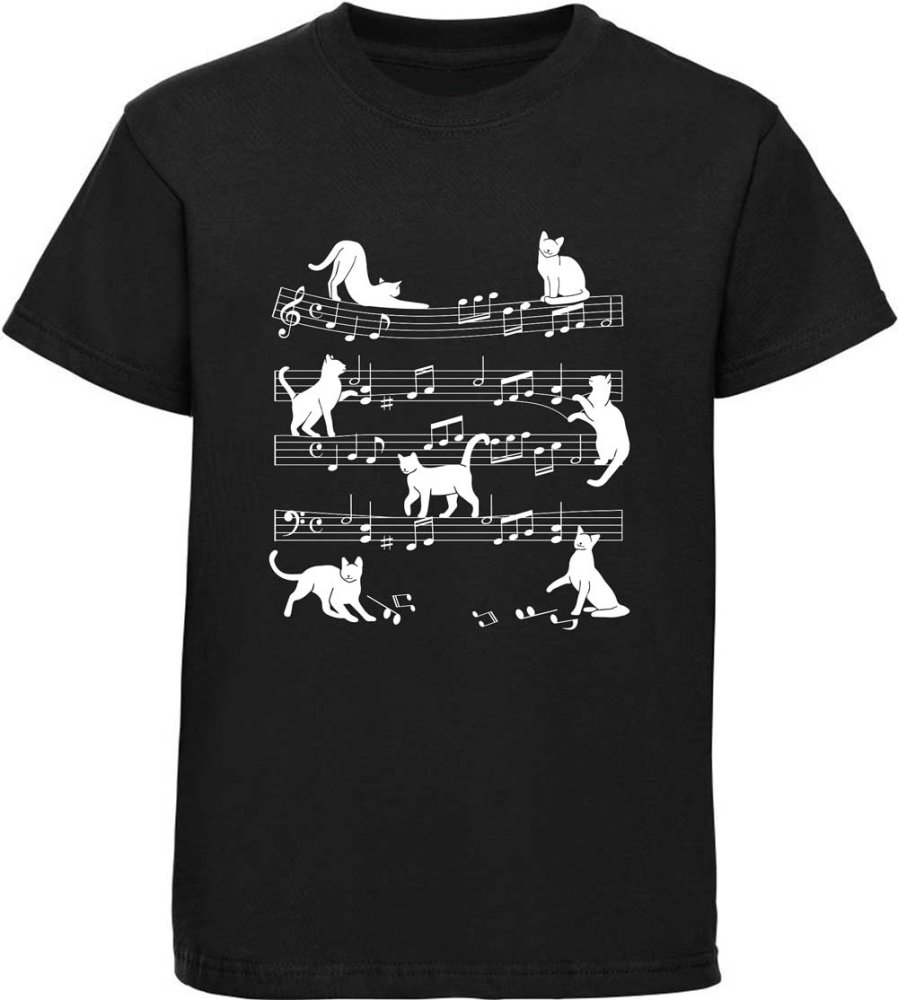 Printed children's T-shirt cats with music notes